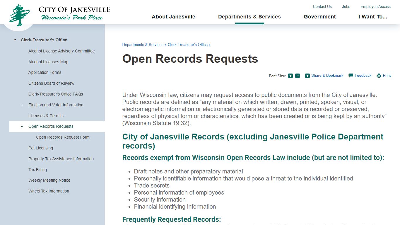 Open Records Requests | Janesville, WI