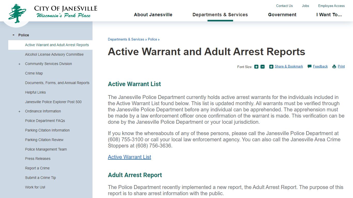 Active Warrant and Adult Arrest Reports | Janesville, WI